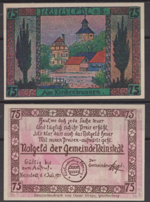 Найнштедт 75 пфеннигов 1921 DeNG 2 933.1a-4/4 бумага UNC (пресс) 8612-51-2-1