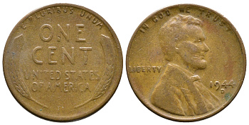 США 1 ЦЕНТ 1944 D ЛИНКОЛЬН KM А132 медь цинк 61-1127
