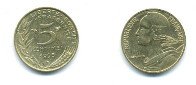 ФРАНЦИЯ 5 САНТИМОВ 1995 ТИП MARIANNE KM 933 медь алюминий никель 84-1558
