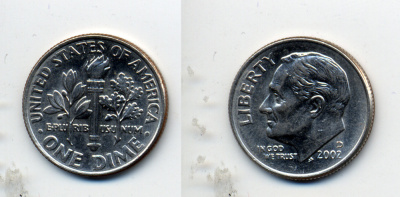 США 10 ЦЕНТОВ = 1 ДАЙМ 2002 РУЗВЕЛЬТ KM 195a медь плакированная медно-никелем 4388-1147