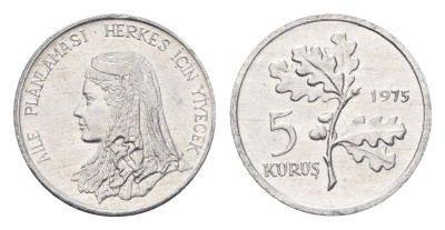 Турция 5 курушей 1975 ФАО - Планирование семьи KM 906 алюминий UNC 4160-954