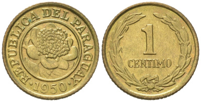 Парагвай 1 сентимо 1950 KM 20 алюминиевая бронза aUNC 188-651