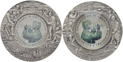 Польша 10 злотых 2008 MW, 400 лет первой волны эмиграции поляков в США, стеклодувы KM 658 серебро PROOF 1074-5-11