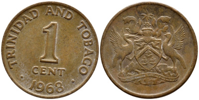 Тринидад и Тобаго 1 цент 1968 герб KM 1 бронза 4396-931