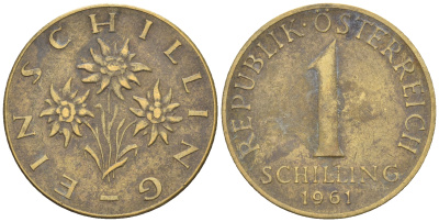 Австрия 1 шиллинг 1961 KM 2886 алюминиевая бронза 60-1216