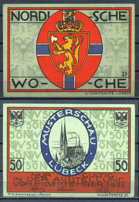 Любек (Германия) 50 пфеннигов 1921 DeNG 1/2 0827.1-4/5 бумага aUNC 7556-13-2-1