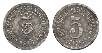 Нюртинген 5 пфеннигов 1918 Funck 386.1, Men05 19366.1, Men18 24247.1 железо 1531-1145