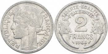 ФРАНЦИЯ 2 ФРАНКА 1944 KM 886а.1 алюминий 4402-943