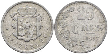 Люксембург 25 сантимов 1957 Шарлотта (1918-1964) KM 45a.1 алюминий 4402-234