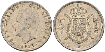 Испания 5 песет 1975 (79) Хуан Карлос I (1975-2014) KM 807 медно-никель 4155-651