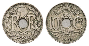 Франция 10 сантимов 1935 KM 866a, Le Franc 138.3 медно-никель 4651-931