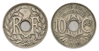 Франция 10 сантимов 1935 KM 866a, Le Franc 138.3 медно-никель 4651-931