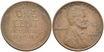 США 1 ЦЕНТ 1952 ЛИНКОЛЬН KM А132 медь цинк 218-565