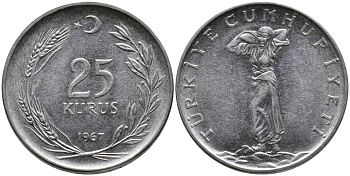 ТУРЦИЯ 25 КУРУШЕЙ 1967 KM 892.3 нержавеющая сталь 4541-557