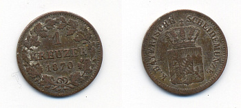 Бавария 1 крейцер 1870 Людвиг II (1864-1886) KM 487 серебро 71-1522