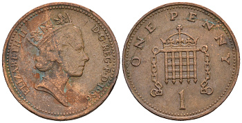 Великобритания 1 пенни 1986 Елизавета II (1952-2022) KM 935, Spink 4381 (B3) бронза 4609-519