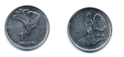 Бразилия 1 крузейро 1972 150 лет независимости KM 582 никель aUNC 51-5716