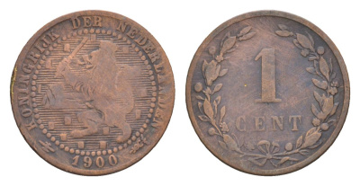 Нидерланды 1 цент 1900 Вильгельмина (1890-1948) KM 107 бронза 71-1557