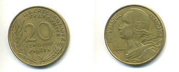 ФРАНЦИЯ 20 САНТИМОВ 1967 KM 930 медь алюминий никель 176-1052