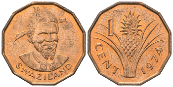 Свазиленд 1 цент 1974 FAO, продовольственная программа, Собуза II KM 7 бронза aUNC 4580-536