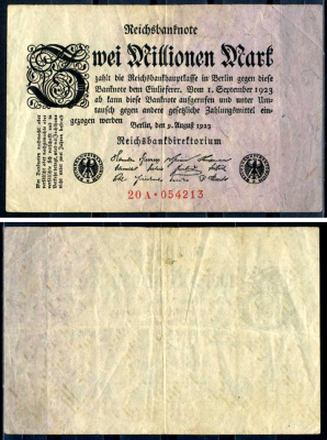 Германия 2000000 марок 1923 Pick 103 (3) бумага 7553-32-1-2