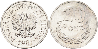 Польша 20 грошей 1981 MW KM А47 алюминий  UNC  4138-947