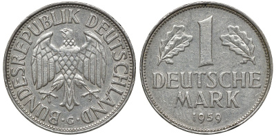 ФРГ 1 МАРКА 1959 G J 385, KM 110 медно-никель 72-654