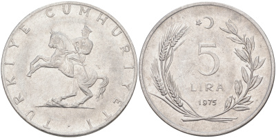 ТУРЦИЯ 5 ЛИР 1975 KM 905 сталь 4111-144