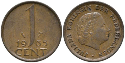 Нидерланды 1 цент 1965 Юлиана (1948-1980) КМ 180 бронза 112-721