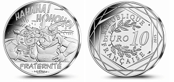 Франция 10 евро 2015 серия Астерикс и свобода, Жизнестатистикс (Abraracourcix) И Gueuselambix, в оригинальном буклете KM NEW серебро UNC 1-4-3-19