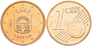 Латвия 1 евроцент 2014 KM 150 сталь плакированная медью UNC 4608-924