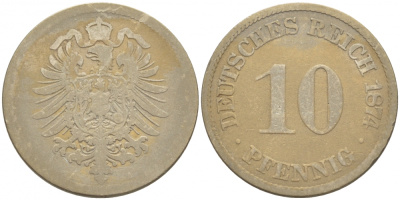 ГЕРМАНИЯ 10 ПФЕННИГОВ 1874 A, СТАРОГЕРБОВКА, KM 4, J. 4 медно-никель 3996-1161