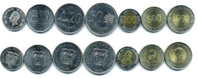 ЭКВАДОР НАБОР ИЗ 7 МОНЕТ 1988-1997 3 МОНЕТЫ БИМЕТАЛЛ UNC N2-66