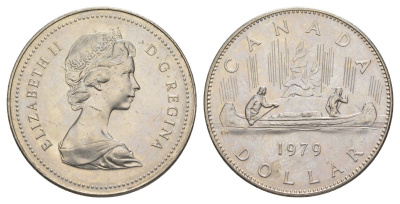 Канада 1 доллар 1979 Елизавета II (1952-2022), каноэ KM 120 никель UNC 4185-731