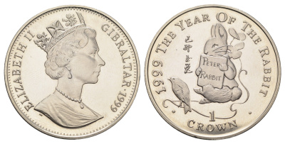 Гибралтар 1 крона 1999 Год Кролика KM 783.1 медно-никель BU 1524-1944