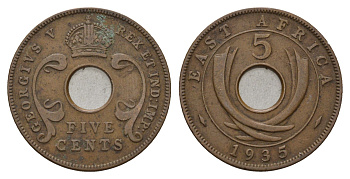 Британская Восточная Африка 5 центов 1935 KM 18 бронза 4703-417