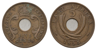 Британская Восточная Африка 5 центов 1935 KM 18 бронза 4703-417