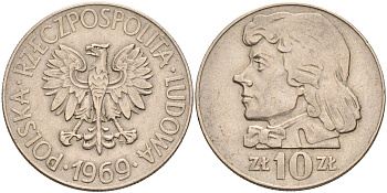 Польша 10 злотых 1969 MW, Тадеуш Костюшко KM 50a медно-никель    4148-1255