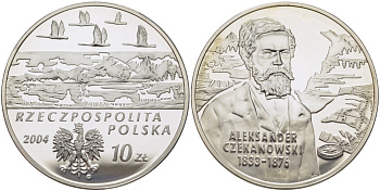 Польша 10 злотых 2004 MW, геолог и исследователь средней Сибири Александр Лавретьевич Чекановский (1833-1876) KM 506 серебро PROOF 1074-8-24