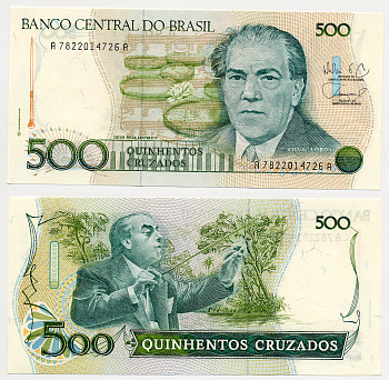 Бразилия 500 крузадо ND (1986-1988) серия A 7822, 100 лет со дня рождения Эйтор Вилла-Лобос Pick 212 d бумага UNC (пресс) 6278-29-2