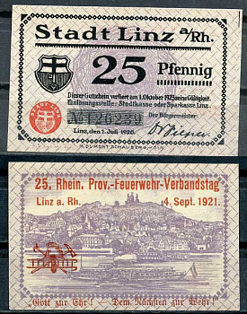 Германия, Линц-на-Рейне 25 пфеннигов 1920 нотгельд, 1.10.1923 Tieste 4140/71 бумага UNC (пресс) 8614-42-4-2