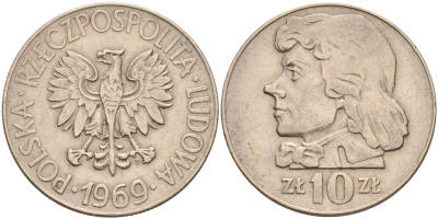 Польша 10 злотых 1969 MW, Тадеуш Костюшко KM 50a медно-никель    4148-1255