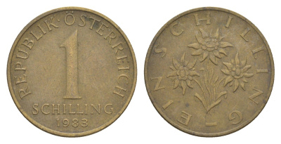 Австрия 1 шиллинг 1983 KM 2886 алюминиевая бронза 4561-1137