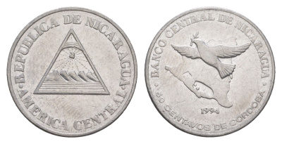 Никарагуа 50 сентаво 1994 KM 83 хромированная сталь 4640-1041