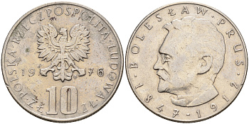 Польша 10 злотых 1976 MW, Болеслав Прус KM 73 медно-никель    4159-1255