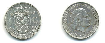 Нидерланды 1 гульден 1956 Юлиана (1948-1980) KM 184 серебро 83-742