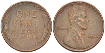 США 1 ЦЕНТ 1944 ЛИНКОЛЬН KM А132 медь цинк 3309-516