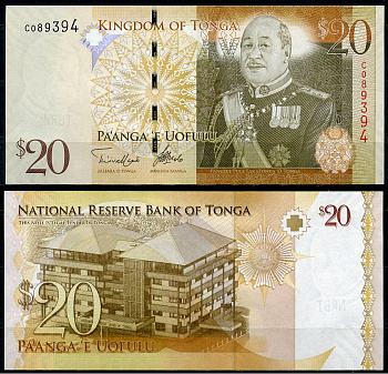 Тонга 20 паанга ND (2009) король Тупоу V, национальный банк Pick 41 (2)  бумага  UNC (пресс) 449-26-1