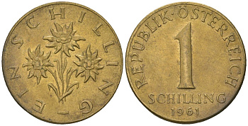 Австрия 1 шиллинг 1961 KM 2886 алюминиевая бронза 4589-327