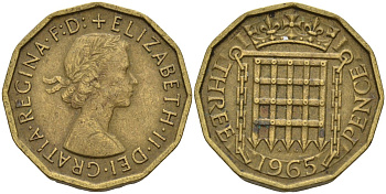 Великобритания 3 пенса 1965 Елизавета II (1952-2022) KM 900, Spink 4153 никель латунь 4146-353